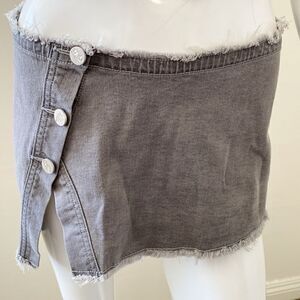 Dolls Kill Brand Poster Grl Gray Denim Mini Jean Skirt w Raw Hem & Waistband